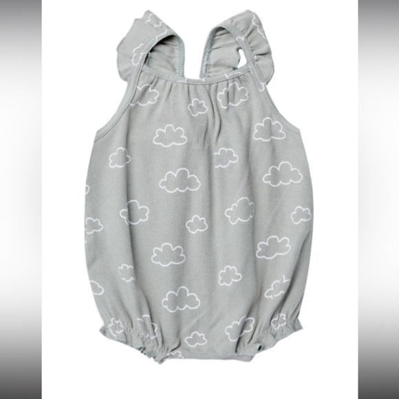 Quincy Mae Ribbed Ruffle Romper Bundle - Cloud and Yellow Stripe 0-3M - Picture 4 of 12